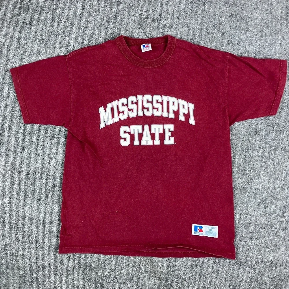 Russell T-Shirt Boys Size XL Maroon Mississippi State College Graphic Tee‎